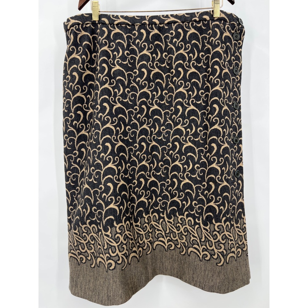 Vtg‎ Bleyle XL Knit Midi Skirt Gray Tan Scroll Filigree Damask USA Grannycore